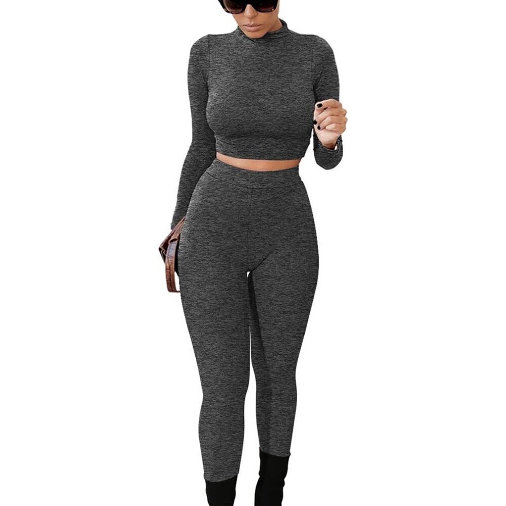 Women's 2-Piece Polyester Spandex Crop Top & Pants Set for Club Casual